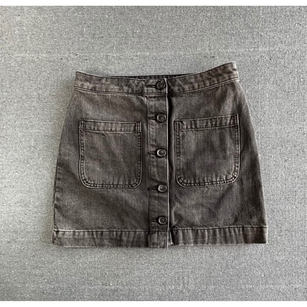 We The Free Free People Black Denim Mini Skirt Button Front High Rise Size 26